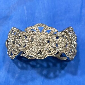 Silver & Rhinestone Wide Elastic Stretch Bracelet Fancy Retro